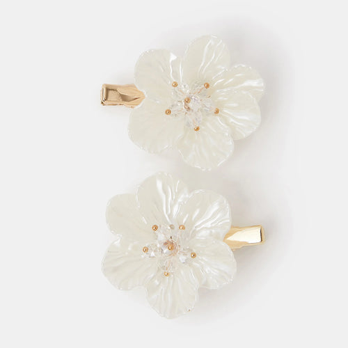 Girls Pearl Dahlia Hair Clips Set of 2