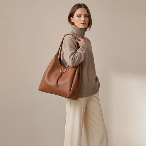 Brown Ring Tassel Shoulder Bag
