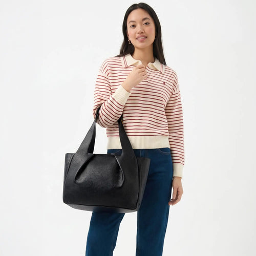Black Faux Leather Pleated Shoulder Bag