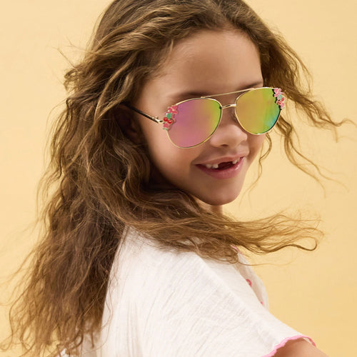 Girls Cherry Heart Aviator Sunglasses