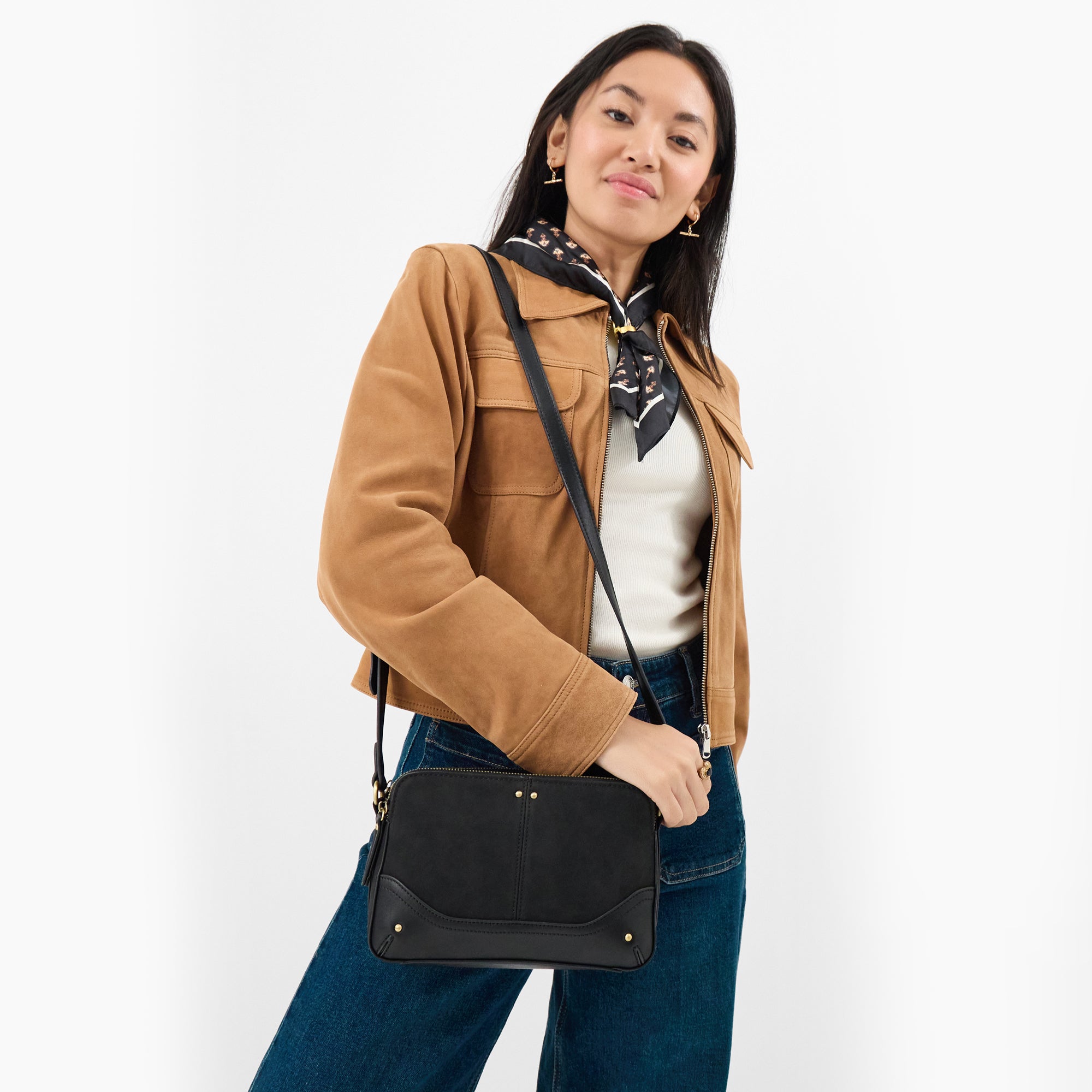 Black Faux Leather Stitch Detail Sling Bag For Women