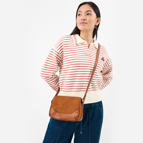 Brown Classic Double Zip Sling Bag