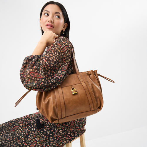 Brown Padlock Ruched Shoulder Bag