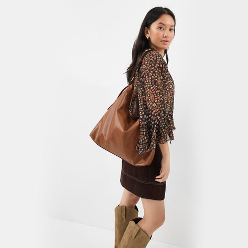 Brown Slouchy Buckle Strap Shoulder Bag