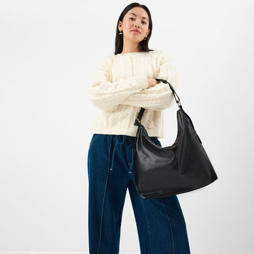 Black Slouchy Buckle Strap Shoulder Bag