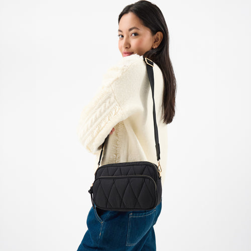 Black Quilted Nylon Sling Bag