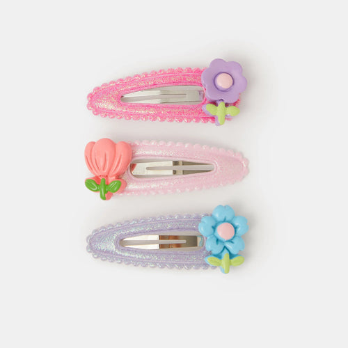 Girls Glitter Flower Hair Clips Set Of 3