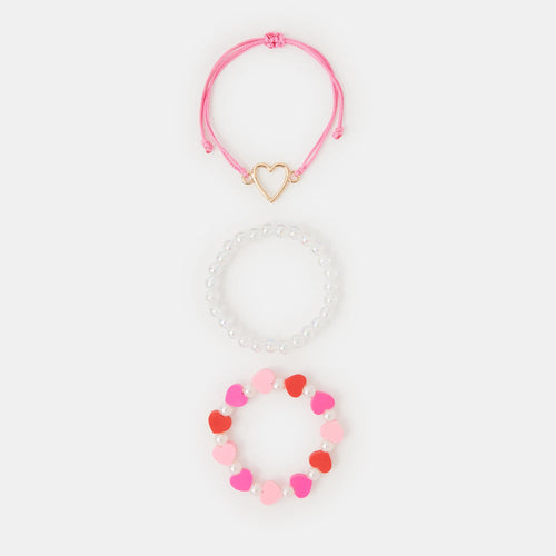 Girls Heart Bead Bracelets Set Of 3