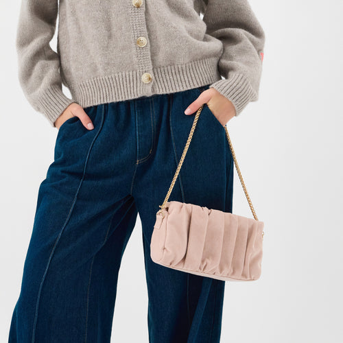 Ruched Faux Suede Clutch Bag