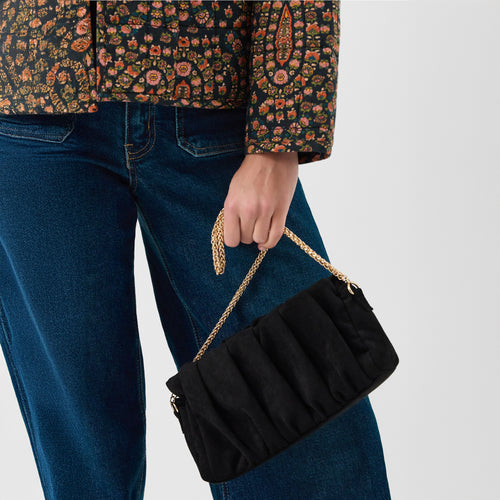 Ruched Faux Suede Clutch Bag