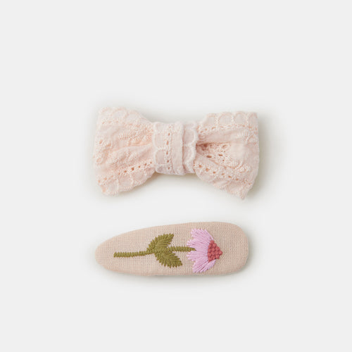 Girls Broderie Flower Clip Set