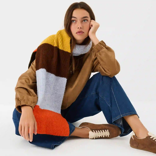 Bright Stripe Rib Knit Scarf