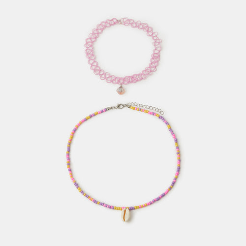 Girls Shell Necklace & Choker Set