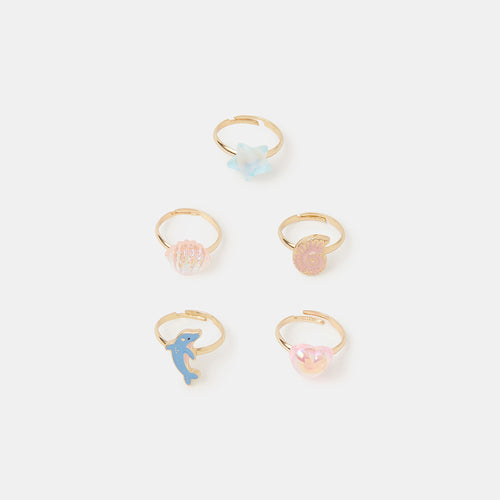 5-Pack Girls Sea Life Adjustable Rings