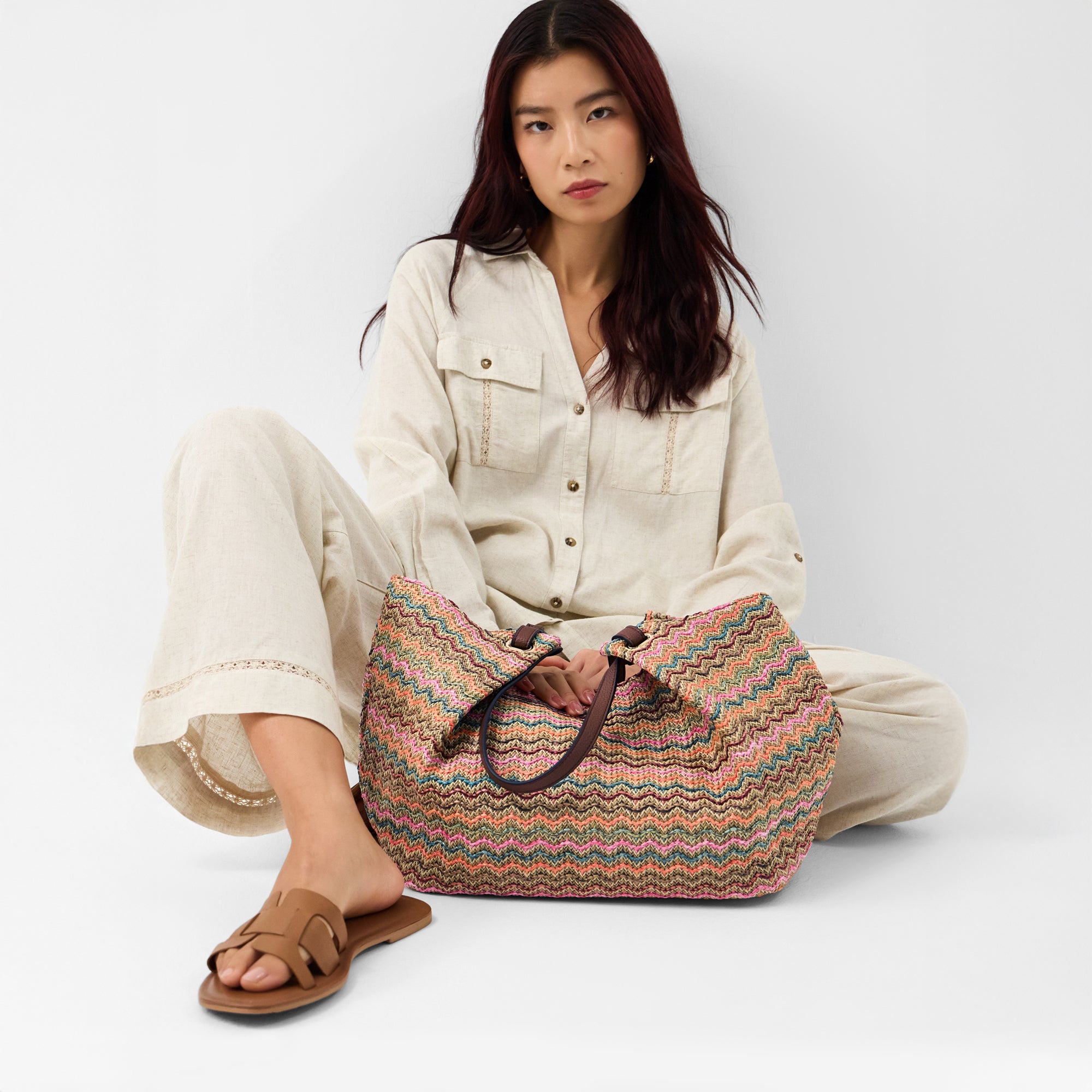 Stripe Raffia Tote Bag