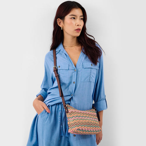 Stripe Raffia Crossbody Bag