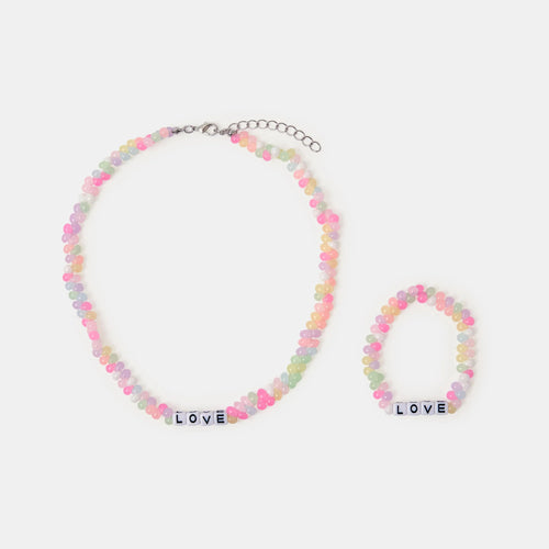 Girls Love Beaded Necklace & Bracelet Set