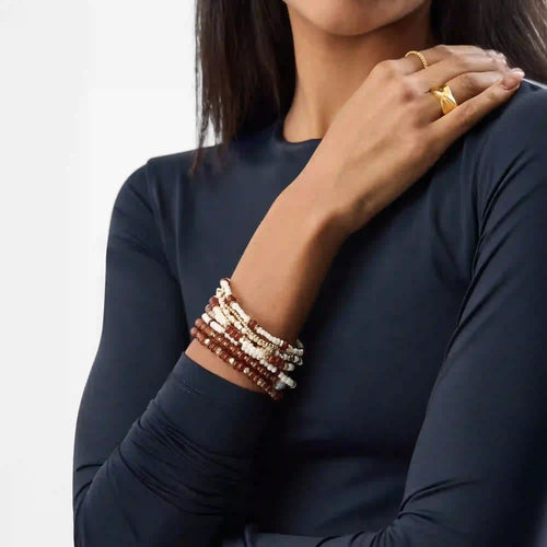 Brown Mix Bead Stretch Bracelets Pack of 8