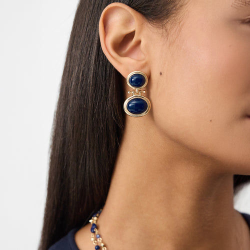 Oval Stone Drop Earrings