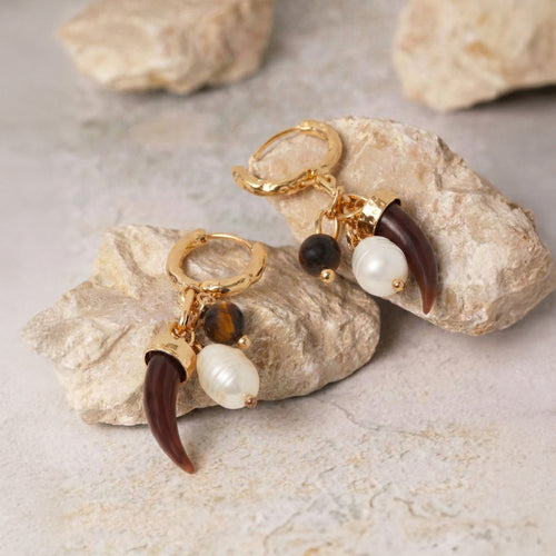 Horn Charm Huggie Hoop Earrings