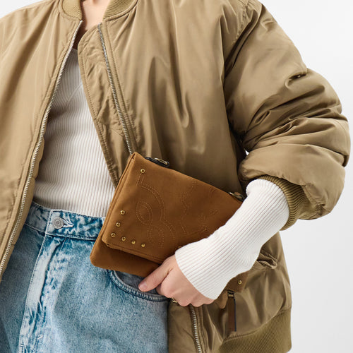 Fold Over Zip Western Crossbody Bag