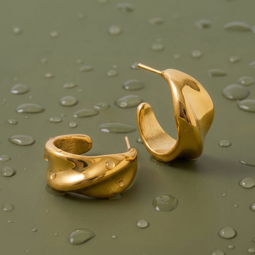 Waterproof Stainless Steel Chunky Twist Hoop Earrings