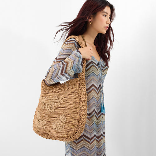 Slouchy Raffia Flower Bag