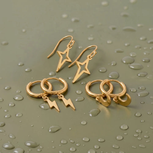 Waterproof Stainless Steel Celestial Hoop Earrings Pack Of 3
