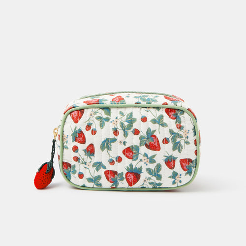 Strawberry Print Quilted Make Up Bag