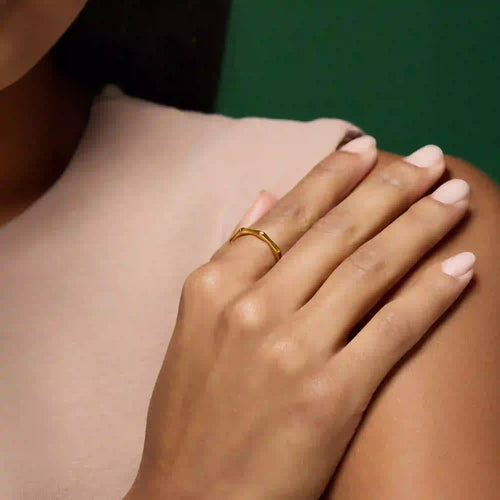 Waterproof Stainless Steel Bamboo Adjustable Ring Gold
