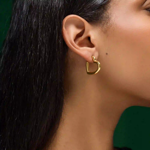 Waterproof Stainless Steel Heart Hoop Earrings