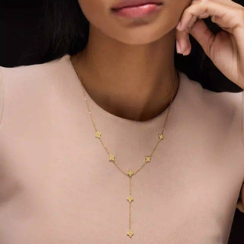Waterproof Stainless Steel Clover Lariat Necklace