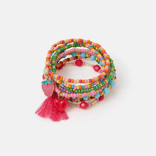 Girls Charm Beaded Stretch Bracelets set of 9
