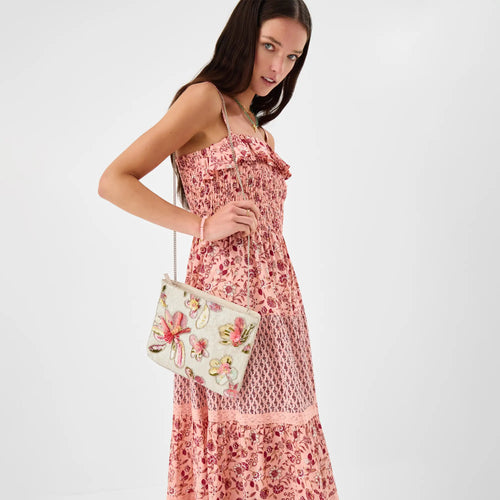 Cream Floral Sequin Clutch Bag