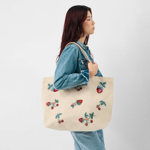 Strawberry Embellished Shopper Bag