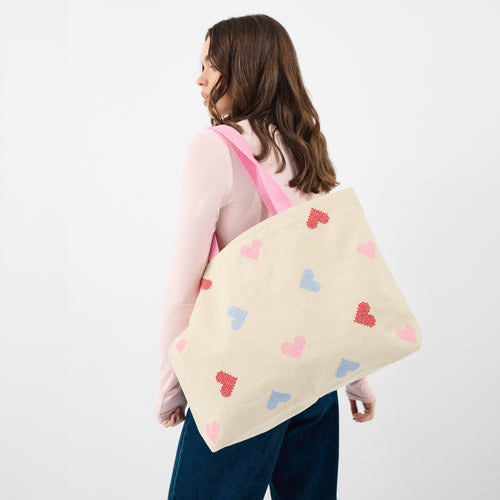 Cross Stitch Heart Shopper Bag