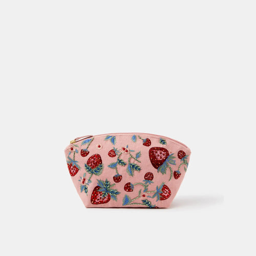 Pink Embellished Strawberry Make Up Bag