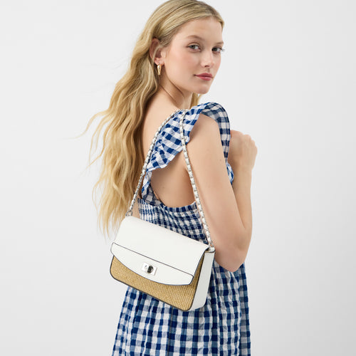 Twistlock Raffia Crossbody Bag