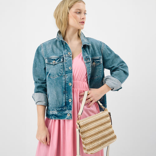 Stripe Raffia Crossbody Bag