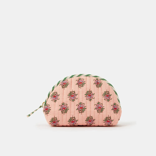 Pink Floral Print Quilted Makeup Bag