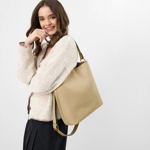 Cream Faux Leather Bucket Bag