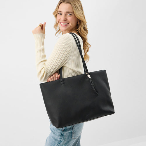 Charm Faux Leather Tote Bag Black