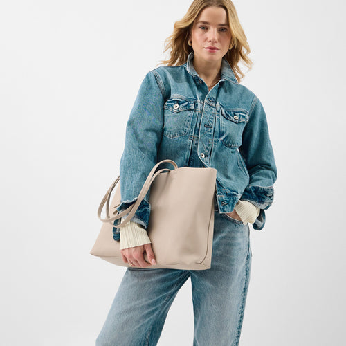 Charm Faux Leather Tote Bag Cream