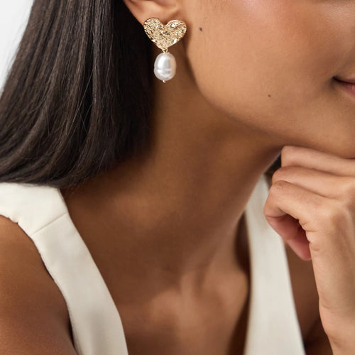 Heart Pearl Drop Earrings