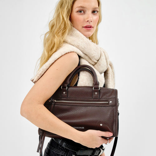 Faux Leather Zip Handbag