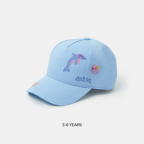 Girls Blue Sea Life Embroidered Cap