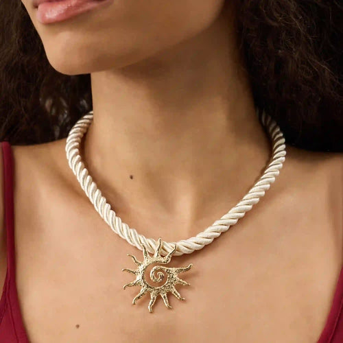 Sun Pendant Twisted Cord Necklace