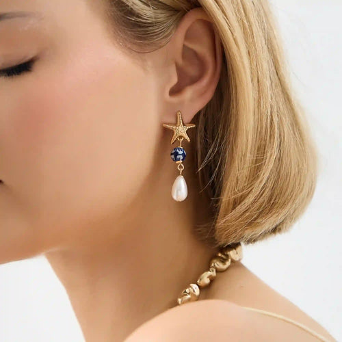 Starfish Pearl Drop Earrings