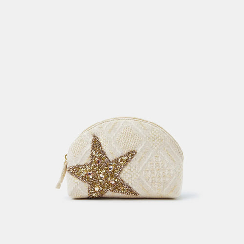 Cream Embellished Starfish Make Up Bag