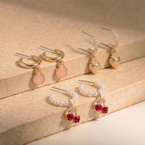 Cherry Pearl Hoop Earrings Pack of 3